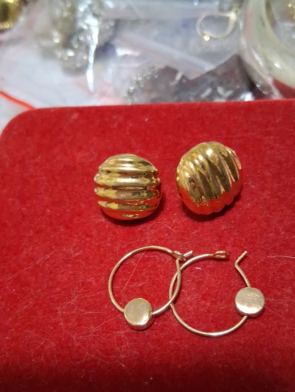 Vintage Gold Textured Dome Stud Earrings & Small Hoop Earrings - Women Jewelry